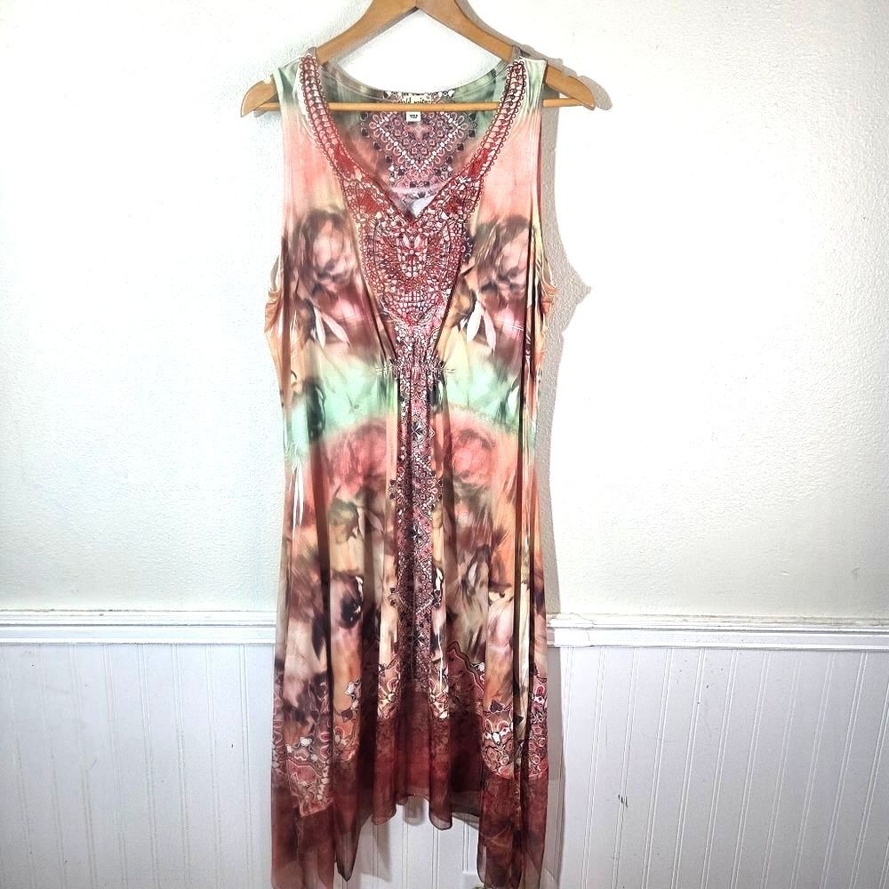 World Unity Womens 0X Boho Art To Wear Maxi Dress Lace Crochet Stretch